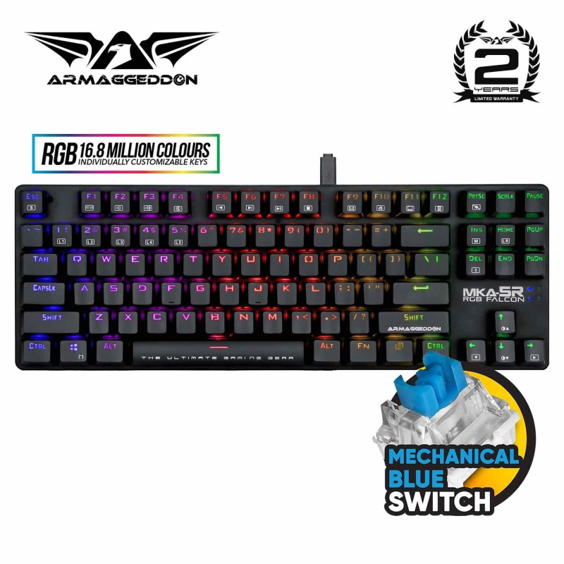 Armaggeddon MKA-5R Mechanical Gaming Keyboard with 87 Fully Programmable Blue Keys