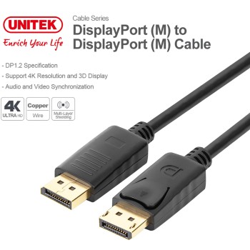 Unitek Y-C607BK DisplayPort 1.2 Cable 4K60Hz 1.5m