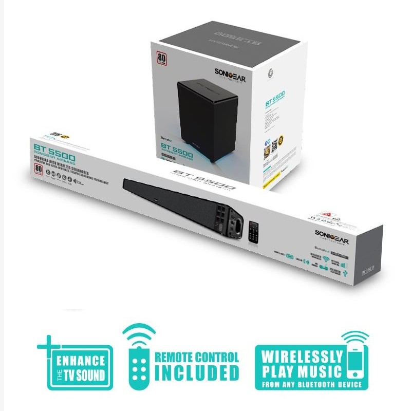 SonicGear BT-5500 160W Soundbar with Wireless SubWoofer BT-USB-FM-HDMI