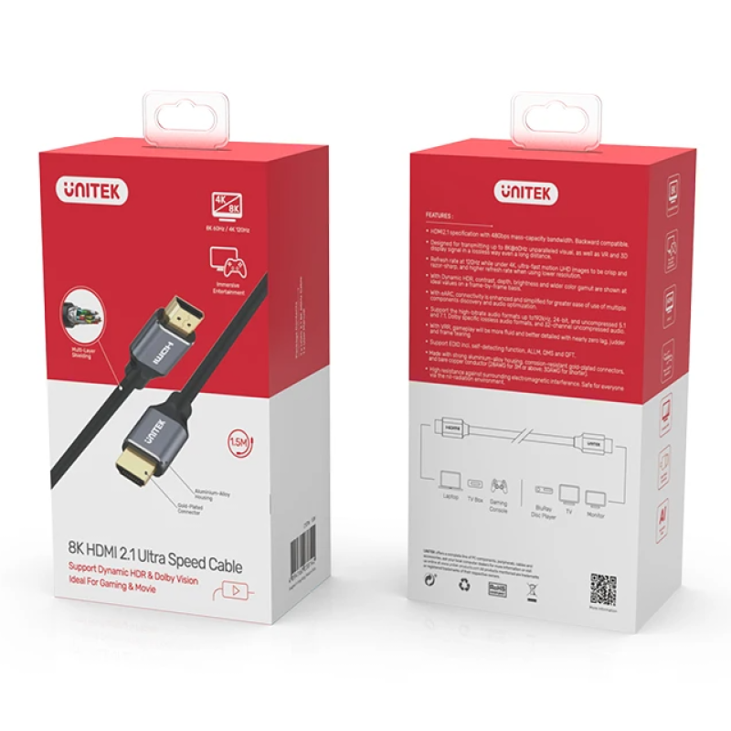 Unitek C137W HDMI 2.1 8K HDR Cable 1.5m Black/Grey