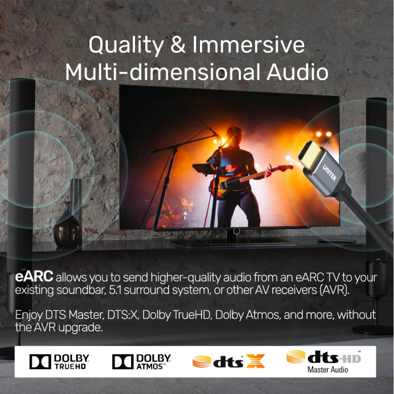 Unitek C137W HDMI 2.1 8K HDR Cable 1.5m Black/Grey