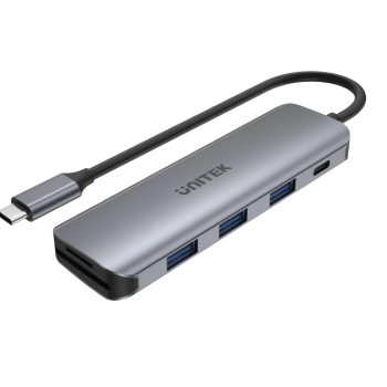 Unitek H1107C Alum Type-C Hub 3x USB3.1/SD/PD100W Hub Space Grey