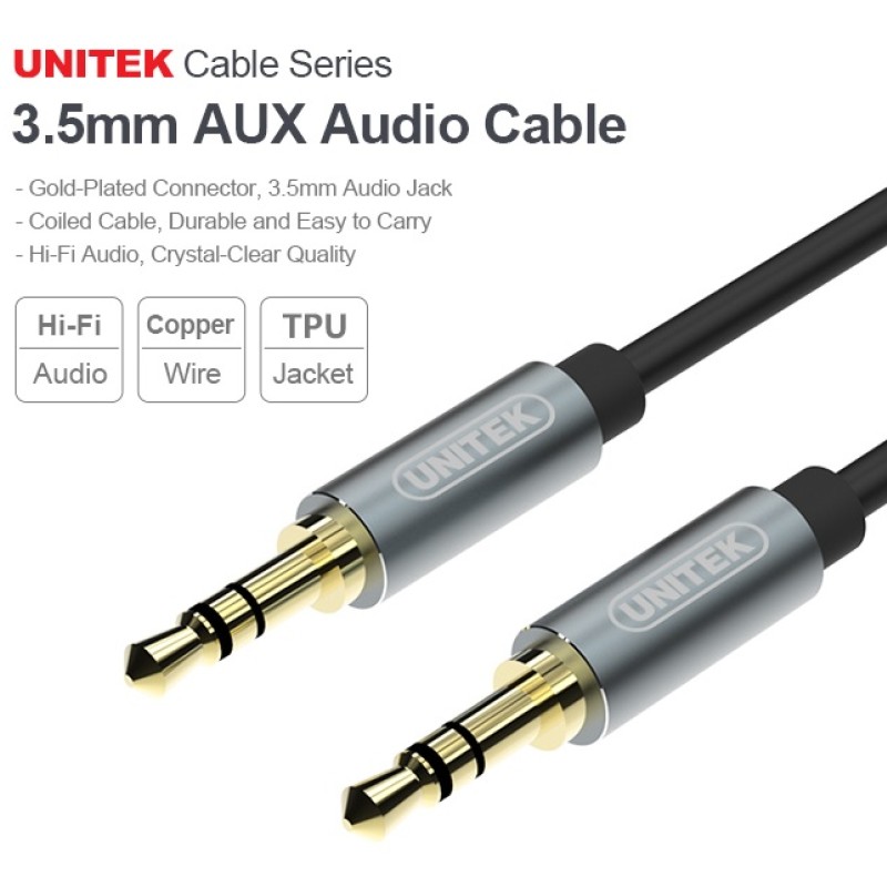 Unitek Y-C930ABK 3.5mm to 3.5mm Audio Cable 5.0m Gold Plated Black/Grey