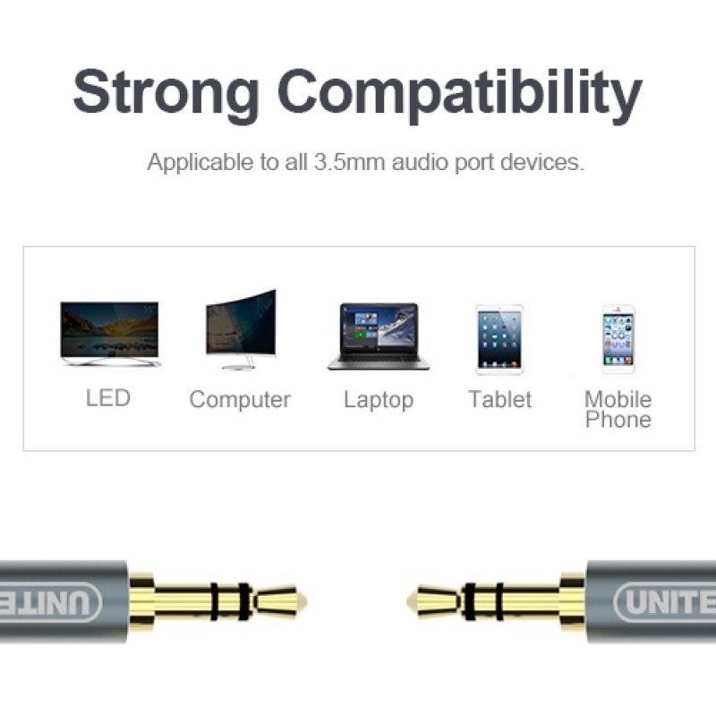 Unitek Y-C930ABK 3.5mm to 3.5mm Audio Cable 5.0m Gold Plated Black/Grey