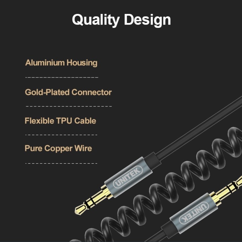 Unitek Y-C930ABK 3.5mm to 3.5mm Audio Cable 5.0m Gold Plated Black/Grey