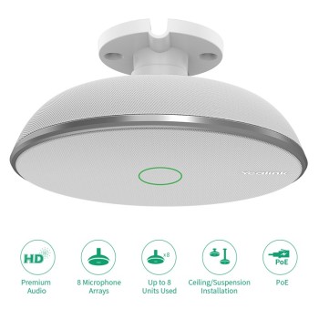 Yealink Conferencing Microphone Wired Ceiling PoE 360° 8m Voice Pickup for UVC84, MeetingBarA20/A30 VCM38