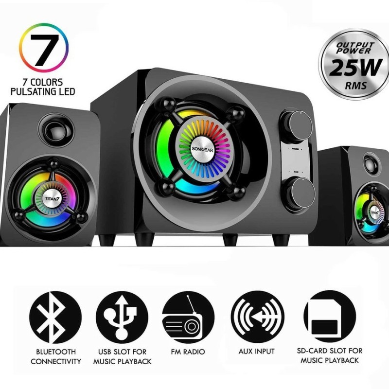SonicGear Titan7 PRO 2.1 PC Speakers BT/USB/FM/LED 50W