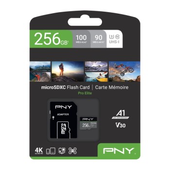 PNY Flash Memory MicroSDXC Card Elite Pro 256GB Class 10 UHS-I U3 V30 with SD Adapter