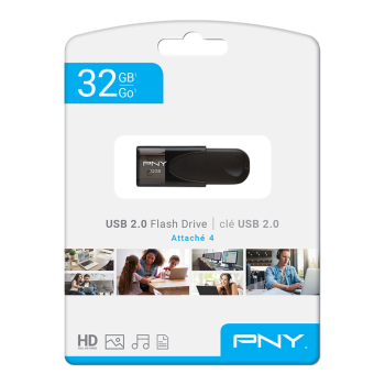 PNY Flash Drive Attache 4 USB 2.0 Stick 32GB Capless Slider Black FD32GATT4
