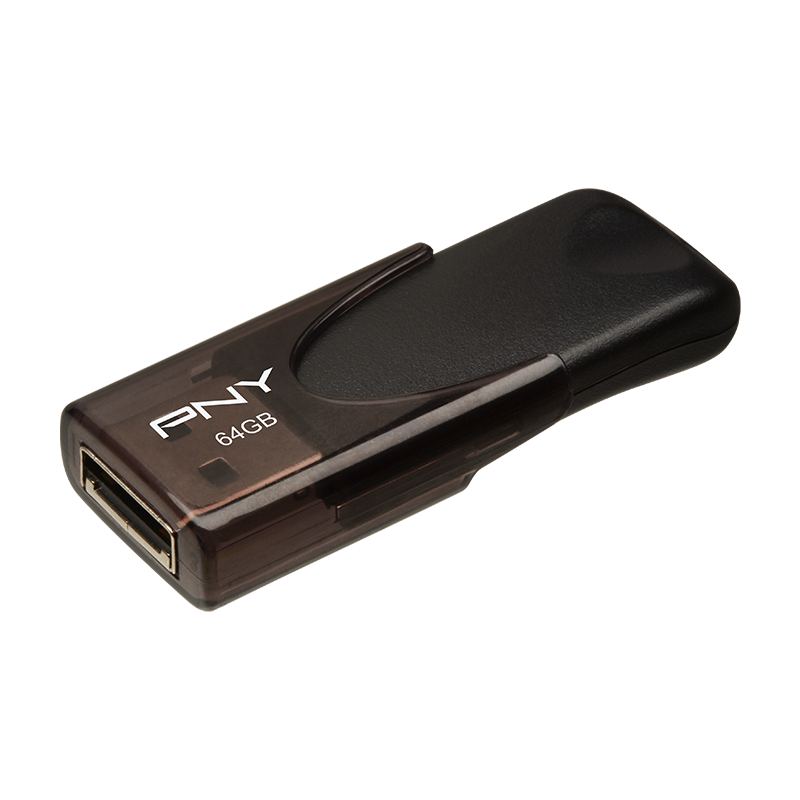 PNY Flash Drive Attache 4 USB 2.0 Stick 64GB Capless Slider Black FD64GATT4