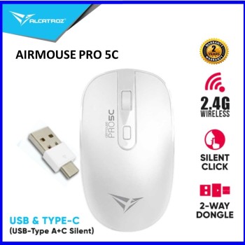 Alcatroz Airmouse Pro 5C Wireless Silent Mouse USB-A & USB-C dongle White