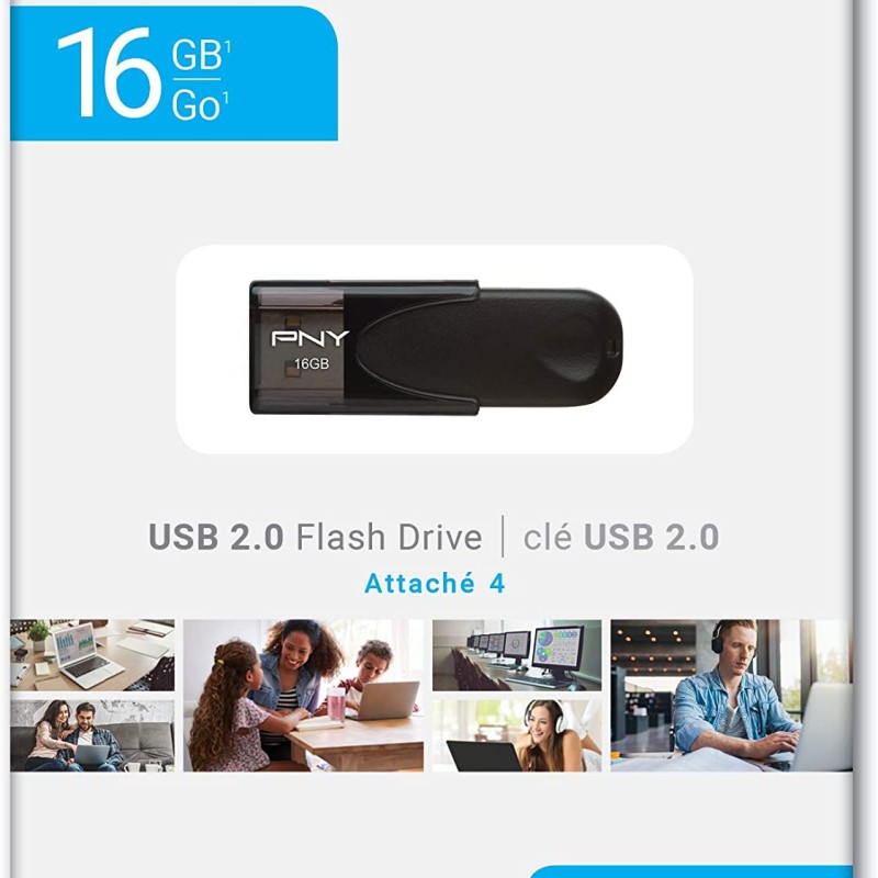 PNY Flash Drive Attache 4 USB 2.0 Stick 16GB Capless Slider Black FD16GATT4