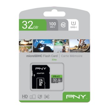PNY Flash Memory MicroSD Card Elite with SD Adapter 32GB Class 10 UHS-I U1