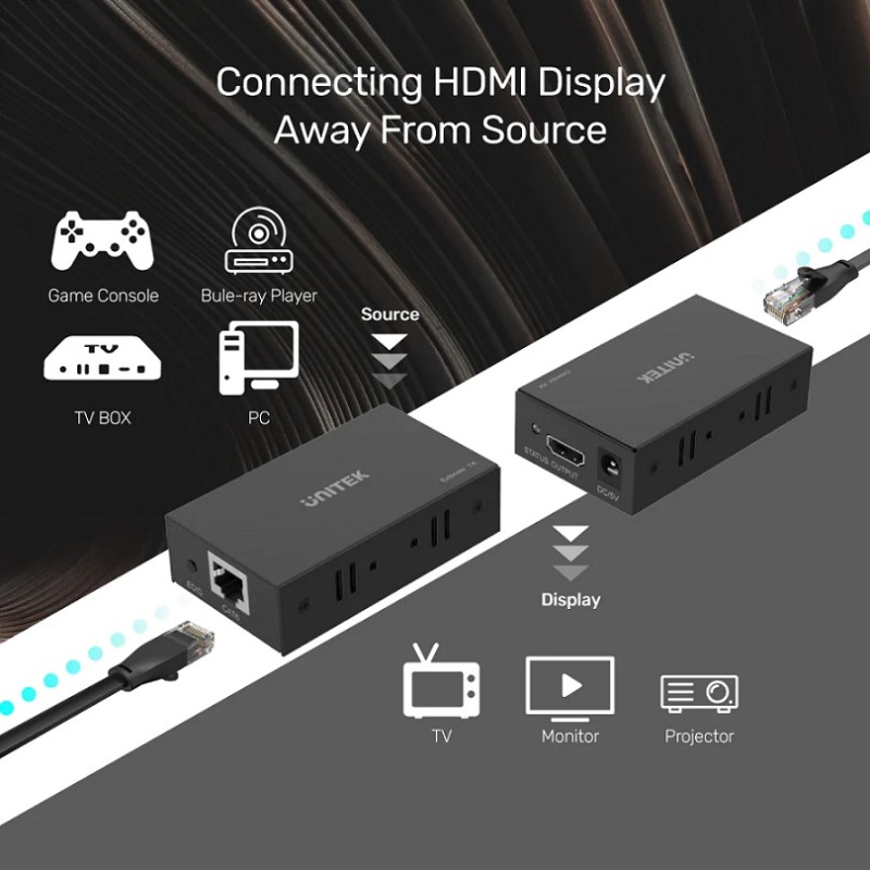 Unitek HDMI Extender Over Ethernet 60m 4K V100A