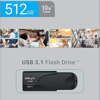 PNY Flash Drive Attache 4 USB 3.1 Stick 512GB Capless Slider Black FD512ATT431KK