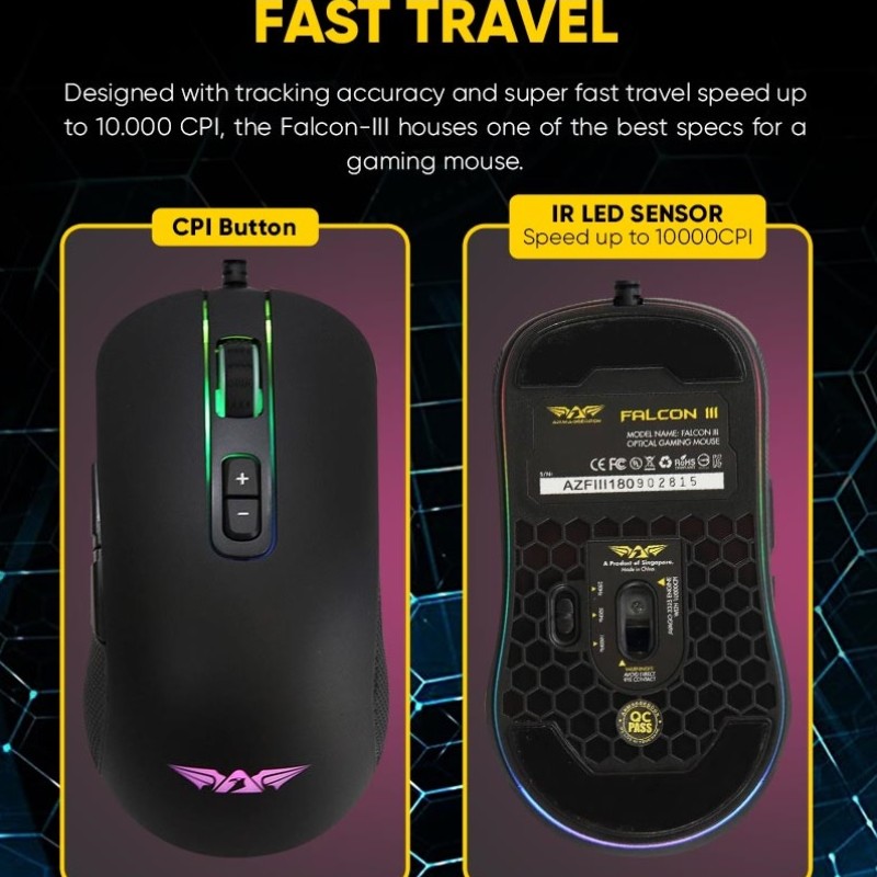 Armaggeddon Falcon 3 Pro-Gaming Mouse 10000CPI Macro-Able RGB