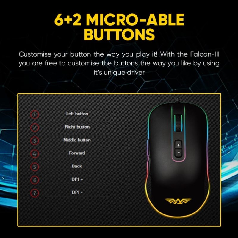 Armaggeddon Falcon 3 Pro-Gaming Mouse 10000CPI Macro-Able RGB