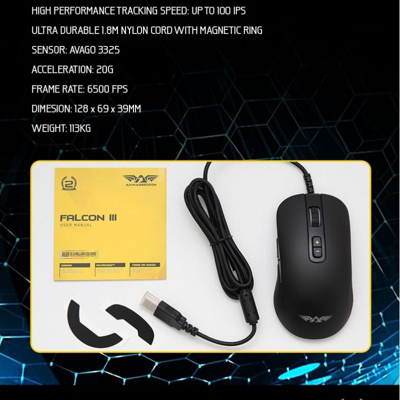 Armaggeddon Falcon 3 Pro-Gaming Mouse 10000CPI Macro-Able RGB
