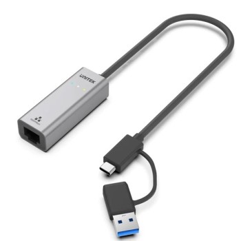 Unitek Converter USB-C to LAN Gigabit Ethernet+USB-A Y-3465A