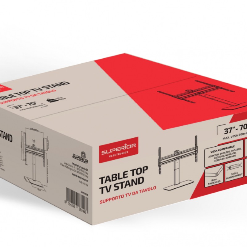 Superior Table Top TV Stand 60x40 40kg Glass SUPSTV020