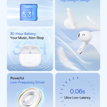 Baseus Headphones In Ear TWS Bowie E13 Moon White
