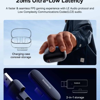 Baseus Headphones In Ear TWS AeQur G10 Gaming PS5/PC/Switch  Cluster Black