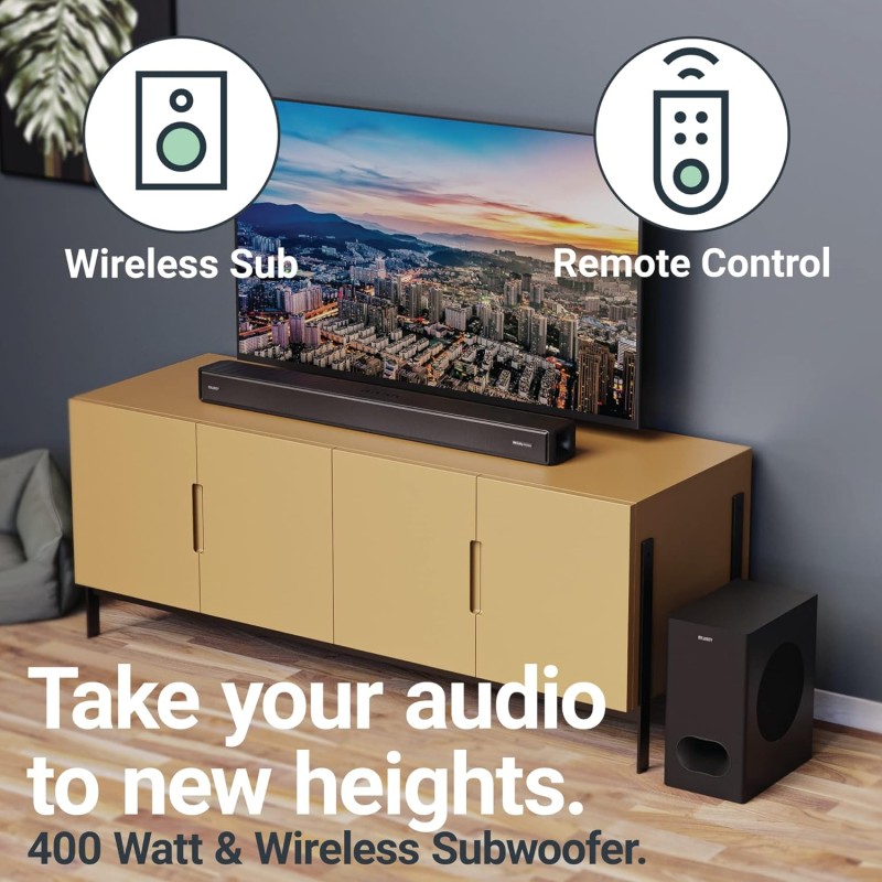 Majority SIERRA PLUS Soundbar 400W 2.1.2 Dolby Atmos Wireless Subwoofer 3xHDMI BT-USB (EU)