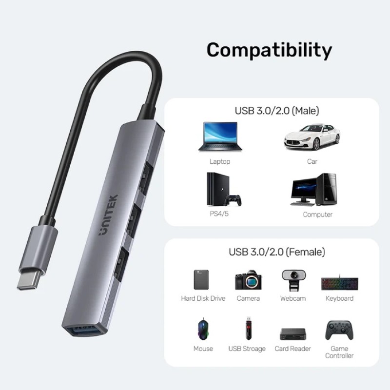 Unitek USB-C Hub 4port 3xUSB2.0 1xUSB3.0 H1208B