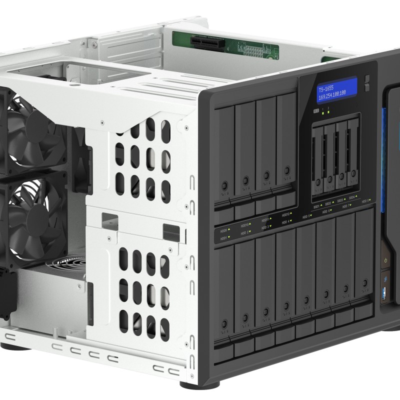 QNAP NAS 16-Bay Tower Intel Eight-Core, 8GB RAM, Triple PCIe Slots, Dual 2.5GbE Ports & SSD Caching TS-1655