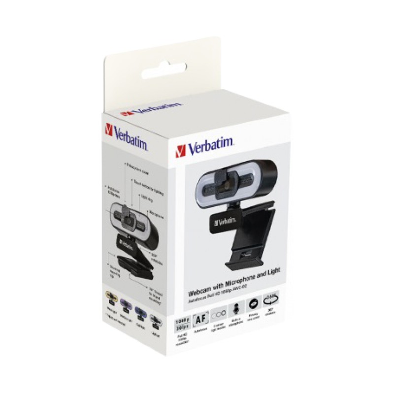 Verbatim Webcam Full HD Autofocus with Microphone & Light AWC-02