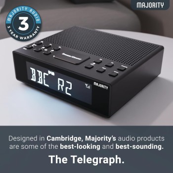 Majority KNAPWELL Bedside FM/DAB Radio Clock with Dual Alarm Bluetooth & USB Phone Charging
