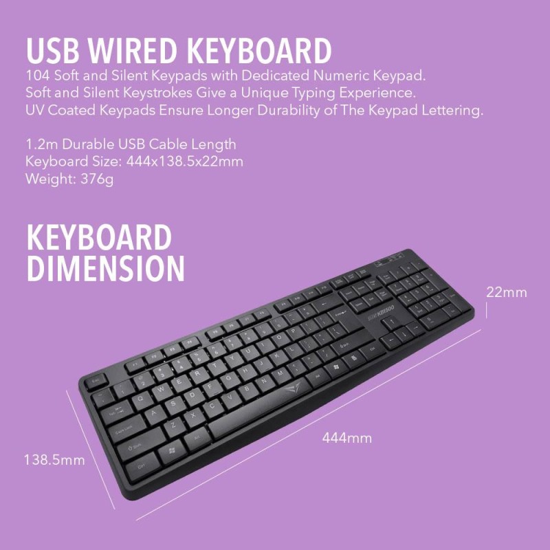 Alcatroz KB1500 Silent Wired Keyboard
