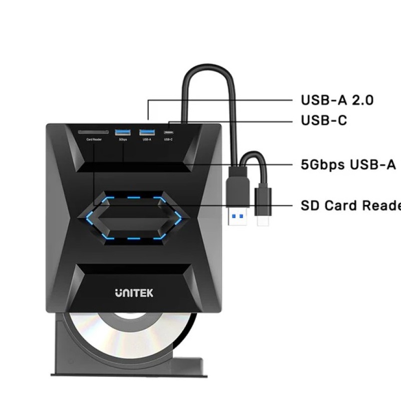 Unitek Optical External Drive & 5in1 USB Hub T1037A