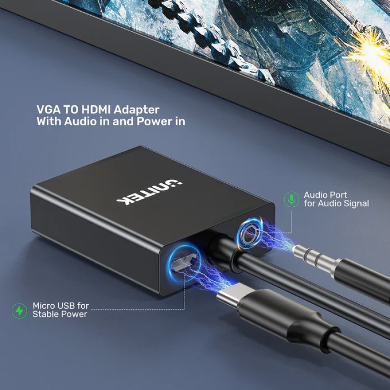 Unitek Converter VGA to HDMI Adapter w/Audio & Power Port