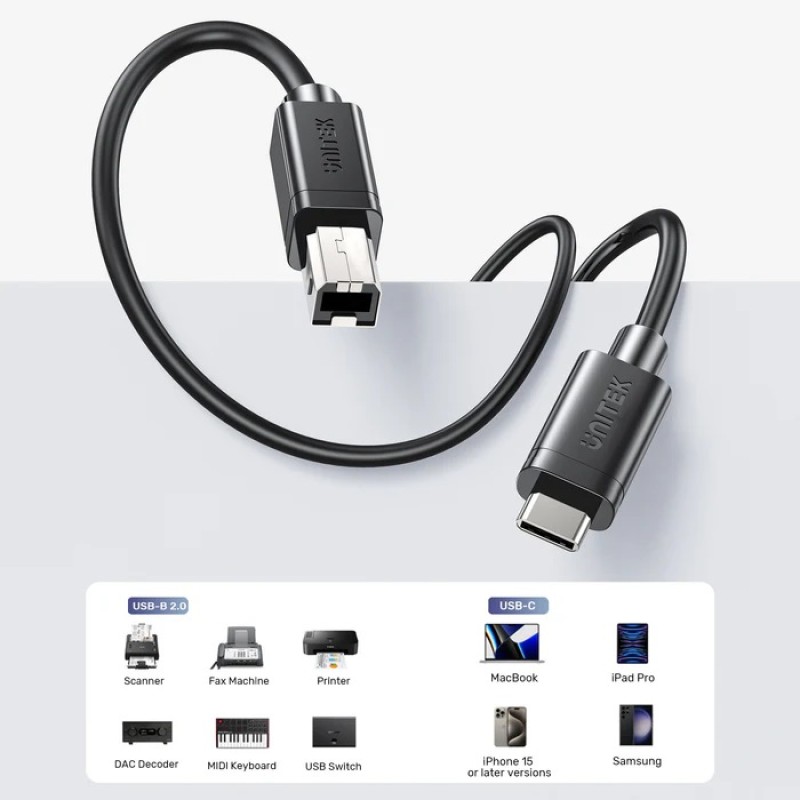 Unitek USB-C 2.0 to USB-B Printer Cable 2.0m