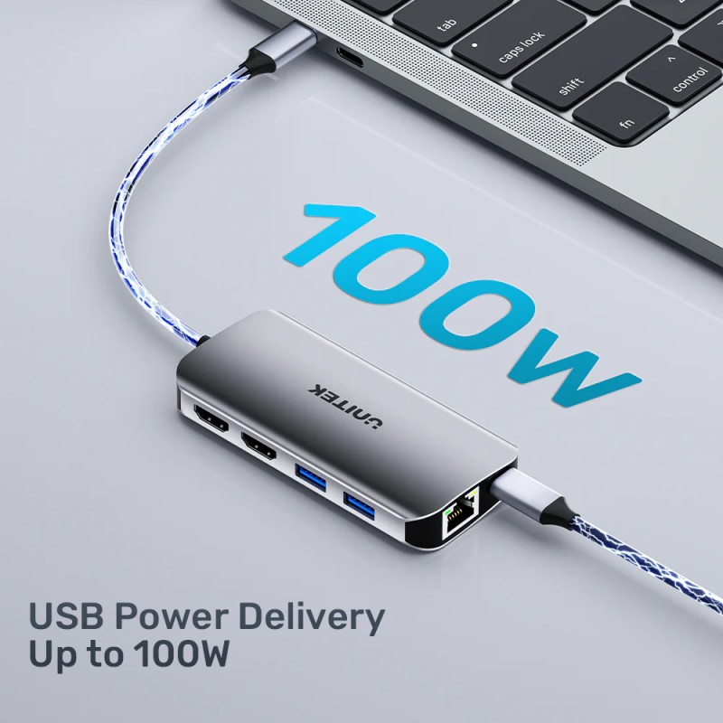 Unitek USB-C Hub 3xUSB/2xHDMI MST/SD/Gb/PD100W D1122A