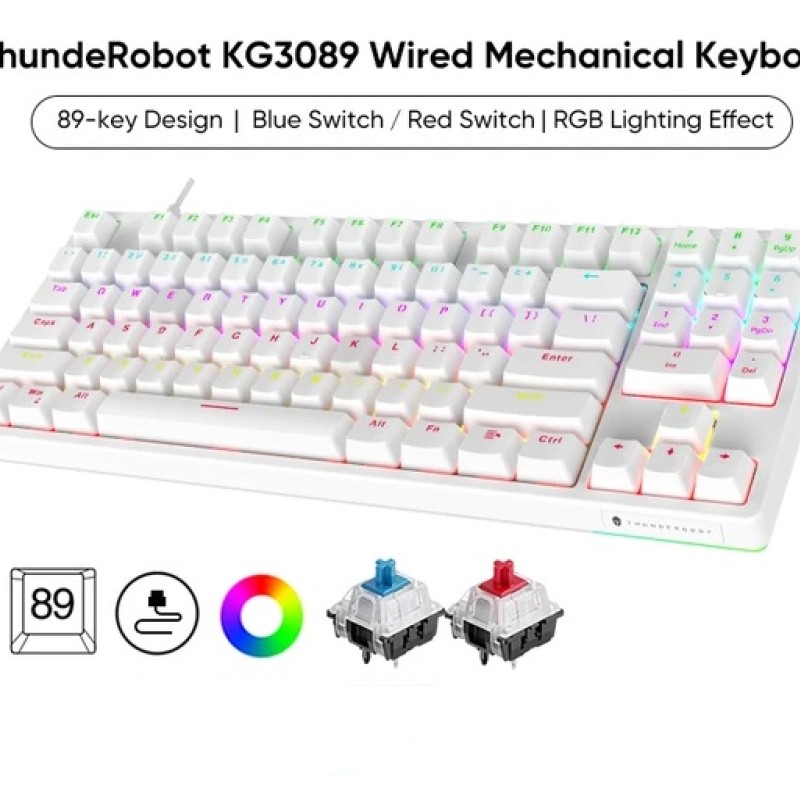 Thunderobot KG3089R White Mechanical Gaming Keyboard 89 Red Switch Keys