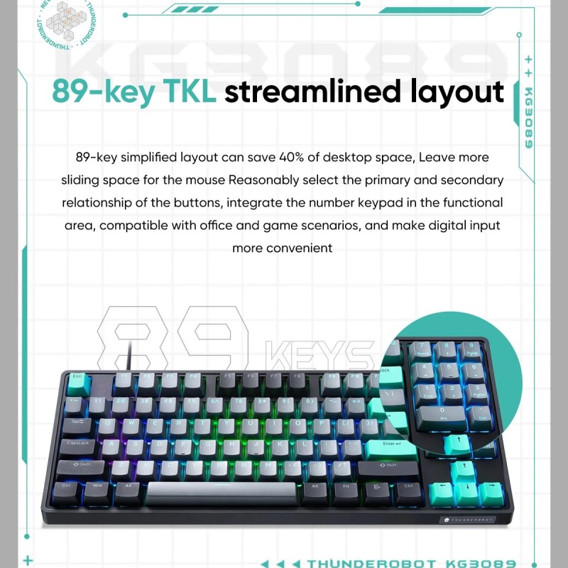 Thunderobot KG3089 Black Mechanical Gaming Keyboard 89 Red Switch Keys