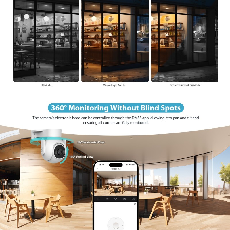 Dahua IP 5.0MP 3.6mm Wifi PT Dual Illumination P5B-PV