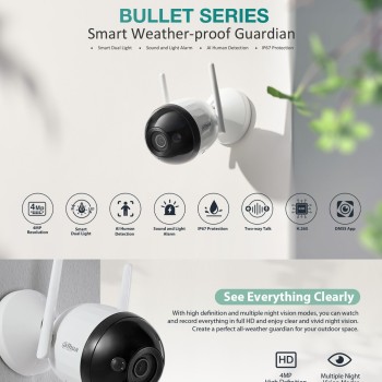 Dahua IP 4.0MP 2.8mm Wifi Bullet Dual Illumination F4C-PV
