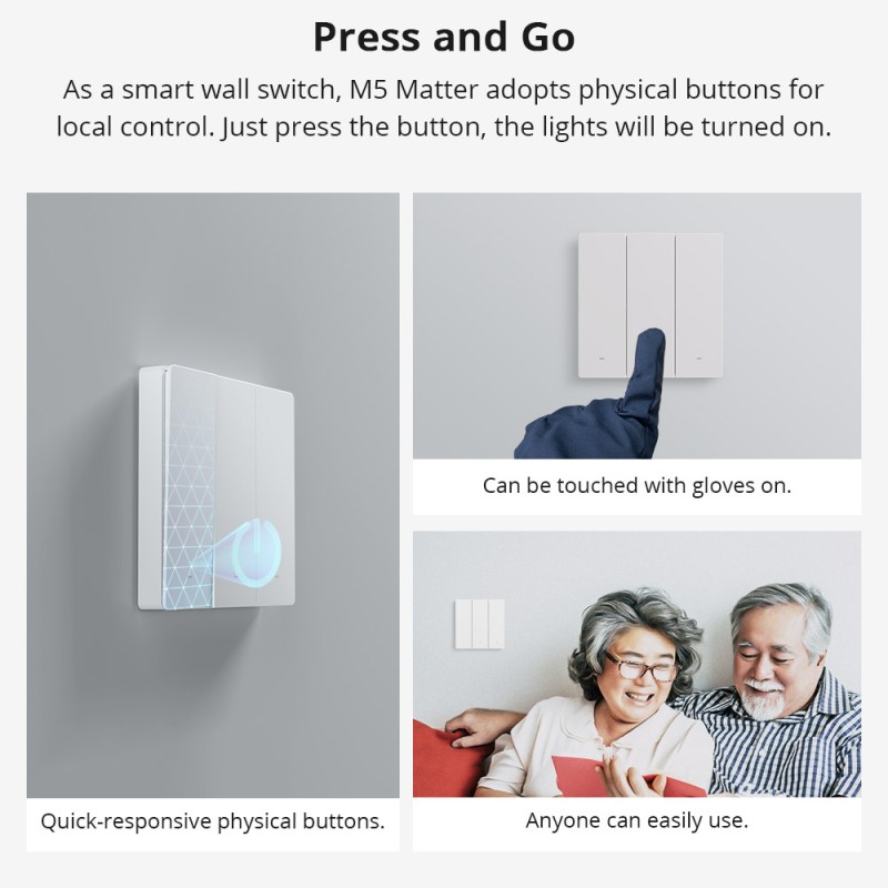 Sonoff M5 Matter WiFi Smart Wall Mechanical Switch 2-Button White