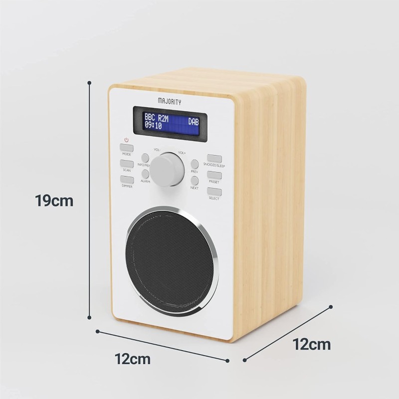Majority BARTON FM/DAB Radio with Dual Alarm & LED Display (Oak)