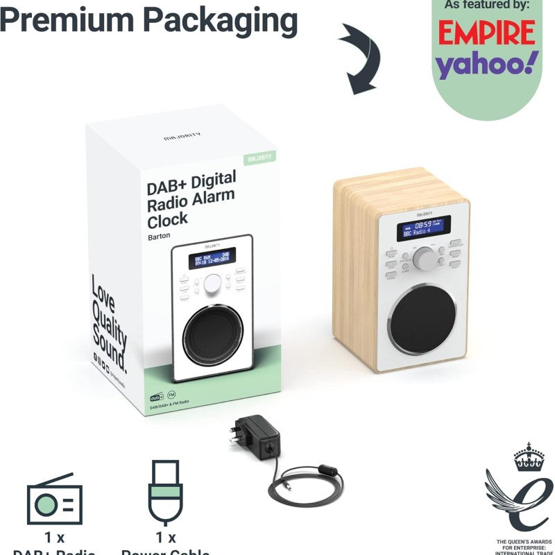 Majority BARTON FM/DAB Radio with Dual Alarm & LED Display (Oak)