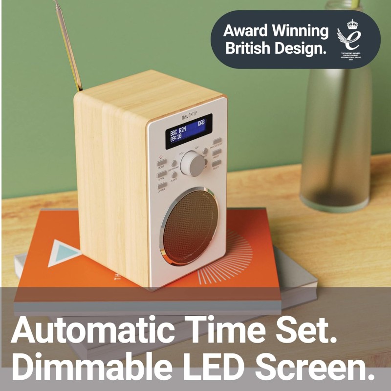 Majority BARTON FM/DAB Radio with Dual Alarm & LED Display (Oak)