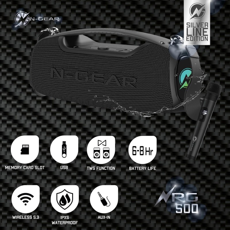 N-Gear NRG500 Portable Karaoke Outdoor Speaker 1xWireless Mic