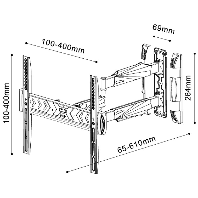 GBC Extra Long TV Wall Mount Two Arms 40x40 40kg 61cm ELB-2642/EXTRA
