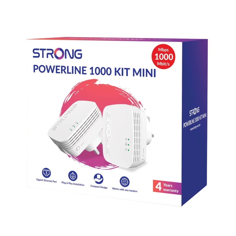 Strong Powerline Kit AV1000 Mini 1000Mbps UK POWERL1000DUOMINIUK