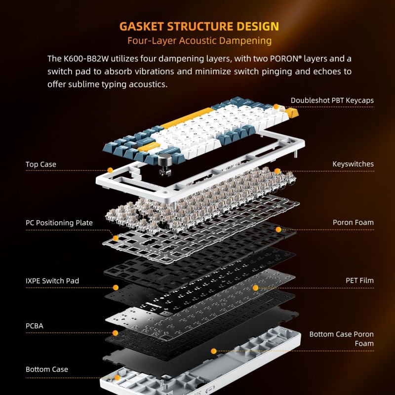 Machenike K600-B82W Gasket Wireless / BT Gaming Mechanical Keyboard Brown Switches