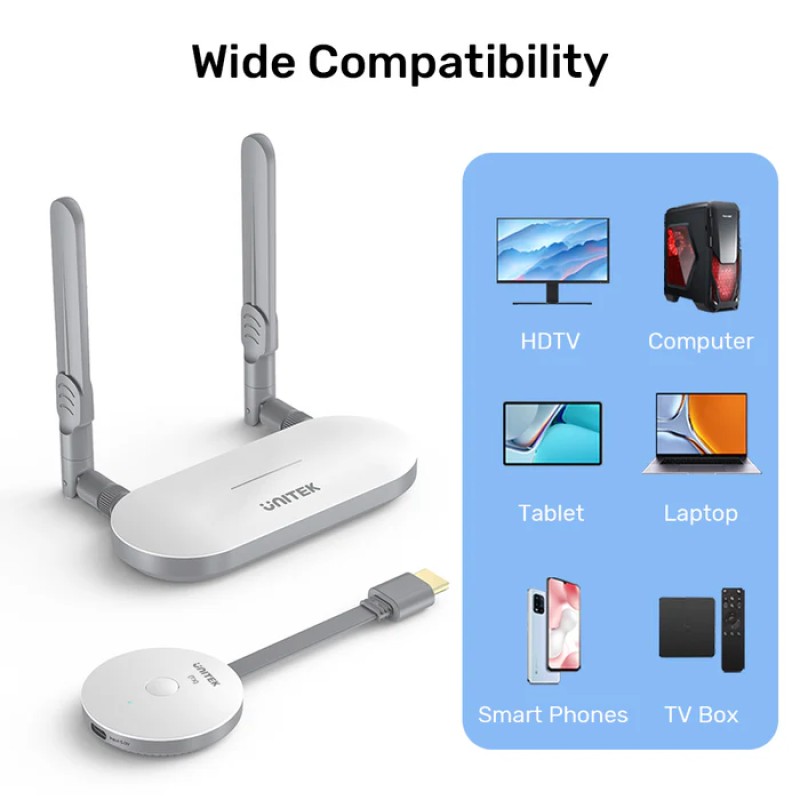 Unitek Wireless HDMI Transmitter & Receiver Kit Up to 50M White V1183A