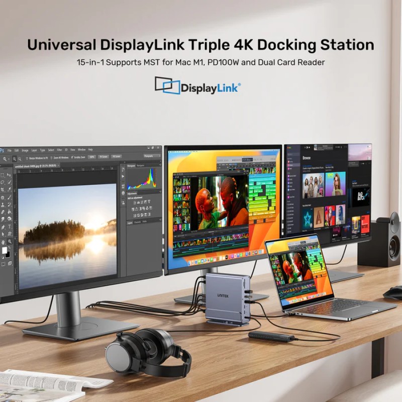 Unitek D1135A 15in1 USB-C Hub Supports Macbook M1 Triple 4K Displays PD100W Dual Card Readers